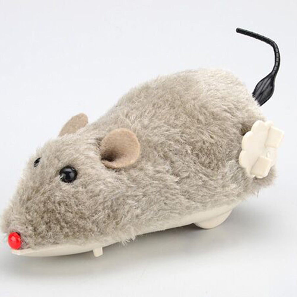 Pet Dog Cat Plush Funny Toy Mouse Animal Clockwork Wind up Running Play Gift Random Color