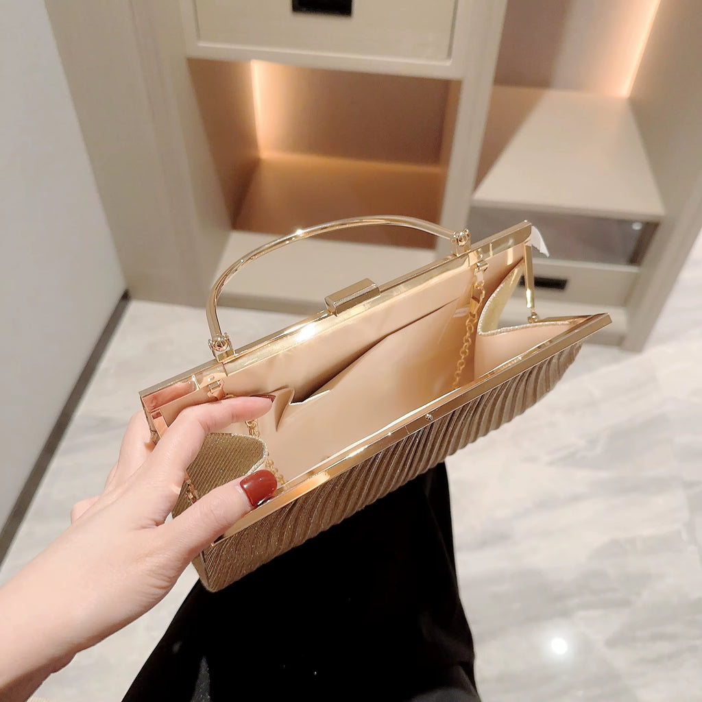 Women'S Classic Pleated Evening Bag Handbag Sparkling Party Bag Evening Bag Dress Bag Prom Handbag Chain Bag